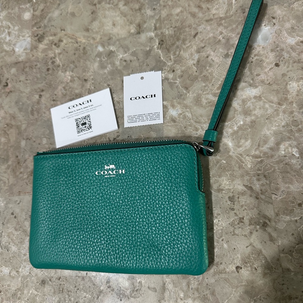 Coach turquoise Leather Wristlet